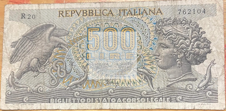Italy 1970 500 Lire P-93a, Used World Banknote Currency - Cool Coins & Notes