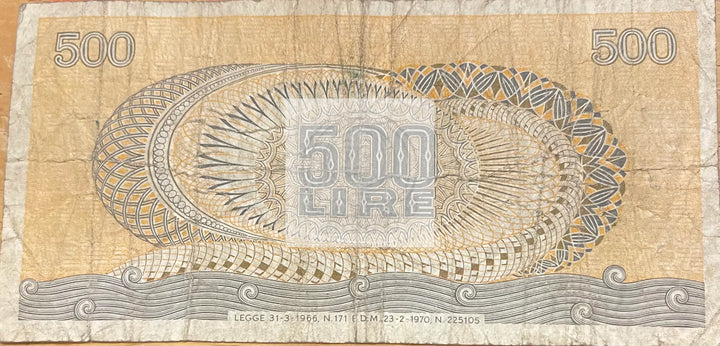 Italy 1970 500 Lire P-93a, Used World Banknote Currency - Cool Coins & Notes