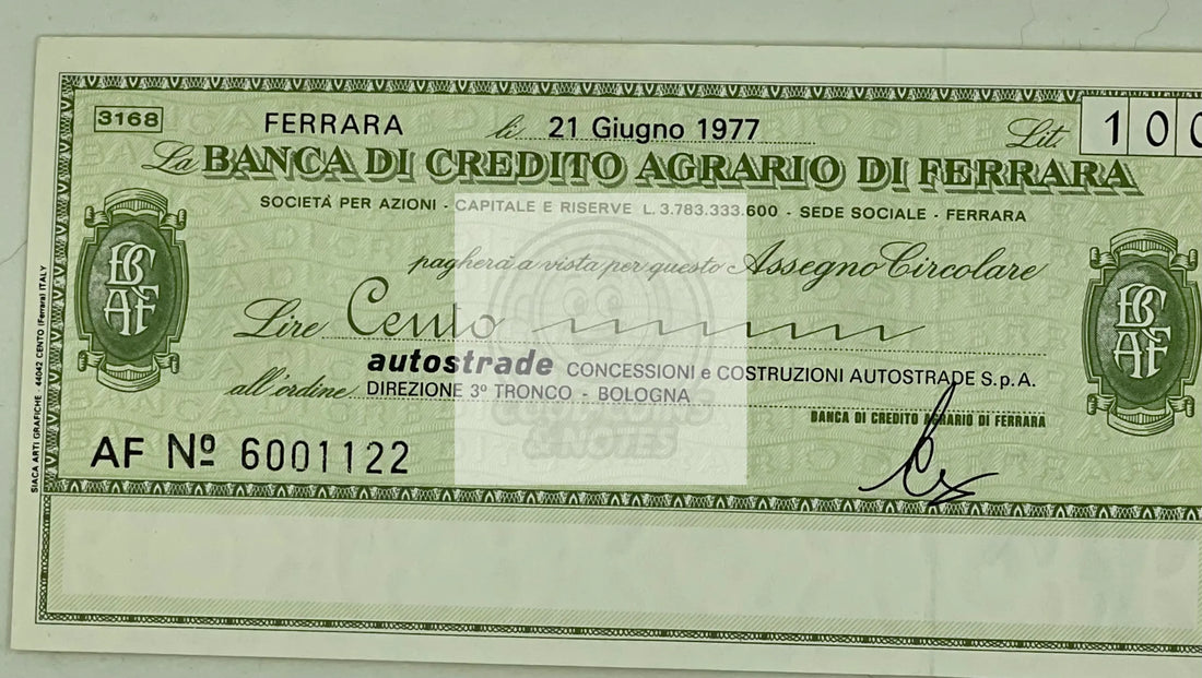 Italy 1977 (21.6.1977) 100 Lire Local Currency Banca di Credito Agrario di Ferra - Cool Coins & Notes