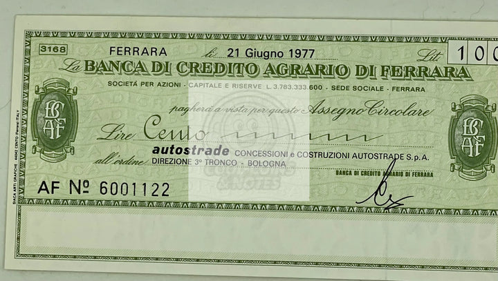 Italy 1977 (21.6.1977) 100 Lire Local Currency Banca di Credito Agrario di Ferra - Cool Coins & Notes