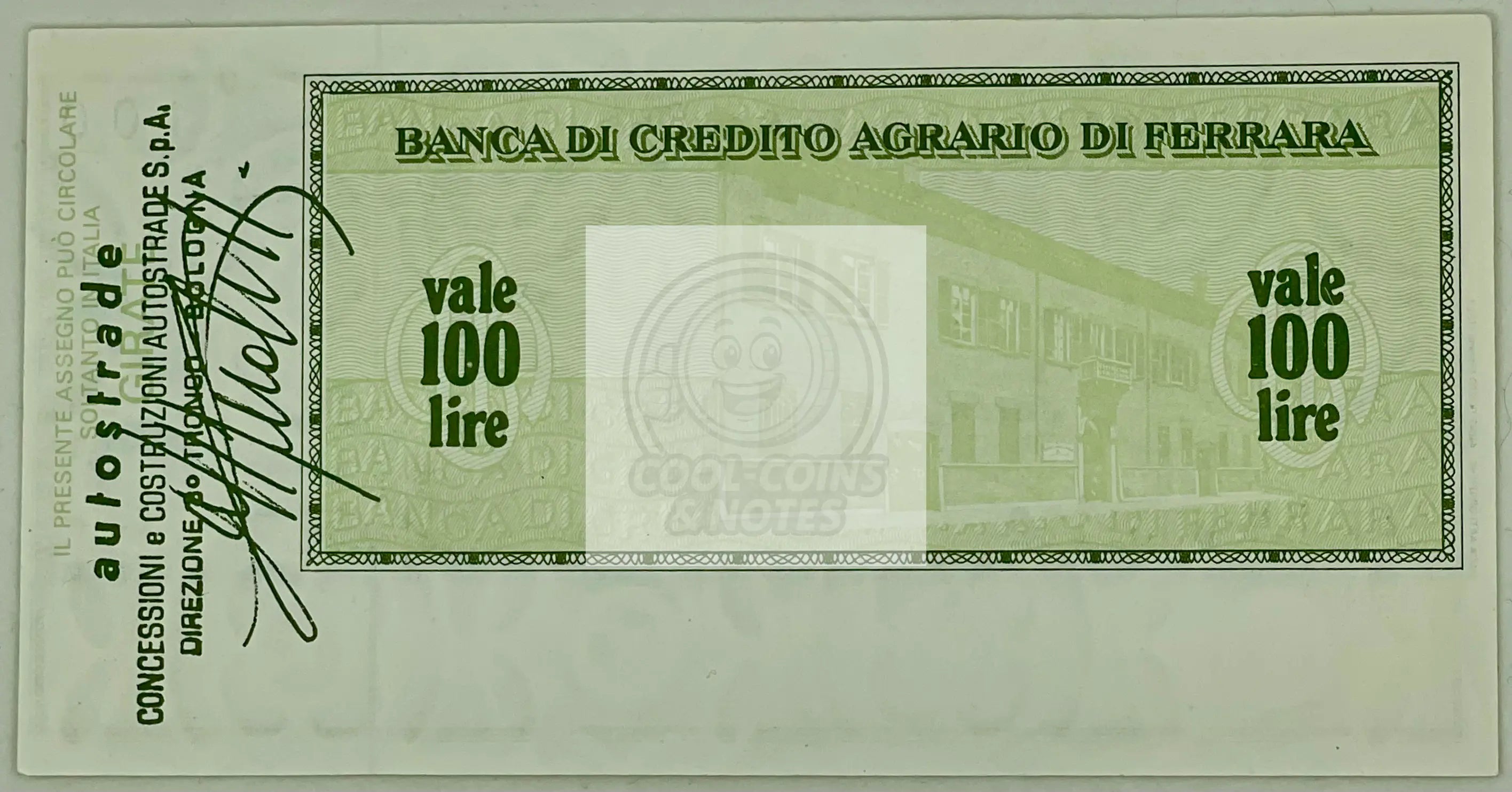 Italy 1977 (21.6.1977) 100 Lire Local Currency Banca di Credito Agrario di Ferra - Cool Coins & Notes