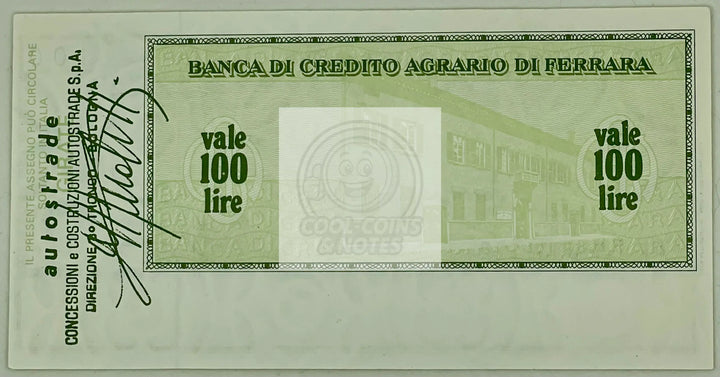 Italy 1977 (21.6.1977) 100 Lire Local Currency Banca di Credito Agrario di Ferra - Cool Coins & Notes