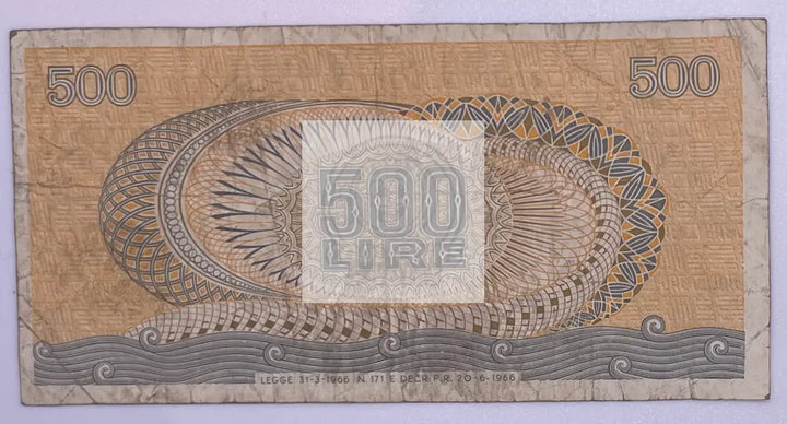 Italy P-93a 500 Lire 1966 - Cool Coins & Notes