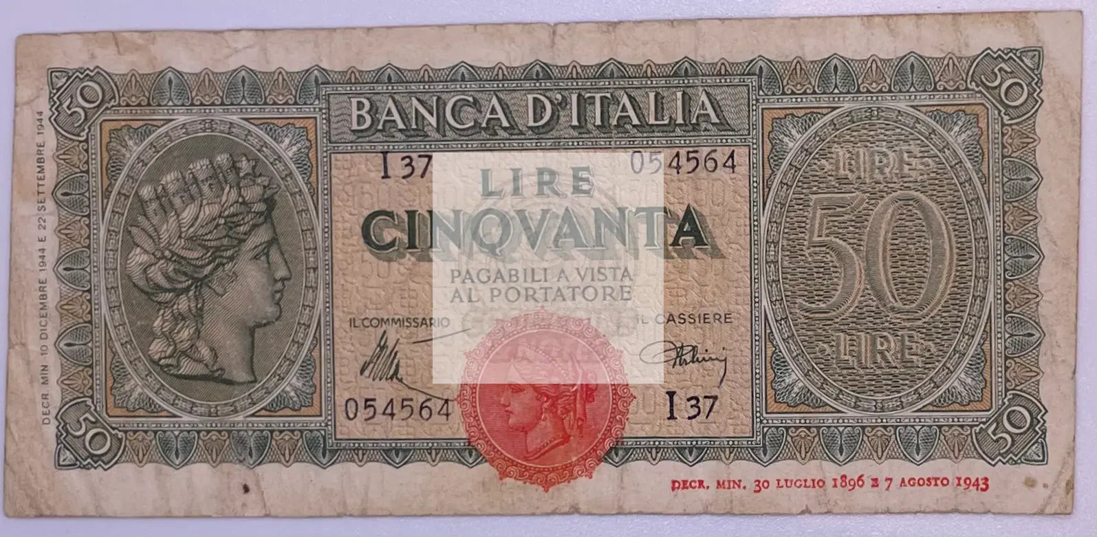 Italy:P-74,50 Lire,1944 * ITALIA * WWII - Cool Coins & Notes