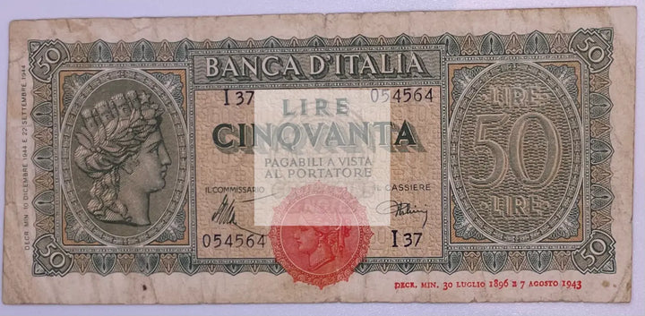 Italy:P-74,50 Lire,1944 * ITALIA * WWII - Cool Coins & Notes