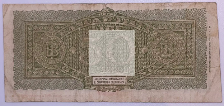 Italy:P-74,50 Lire,1944 * ITALIA * WWII - Cool Coins & Notes