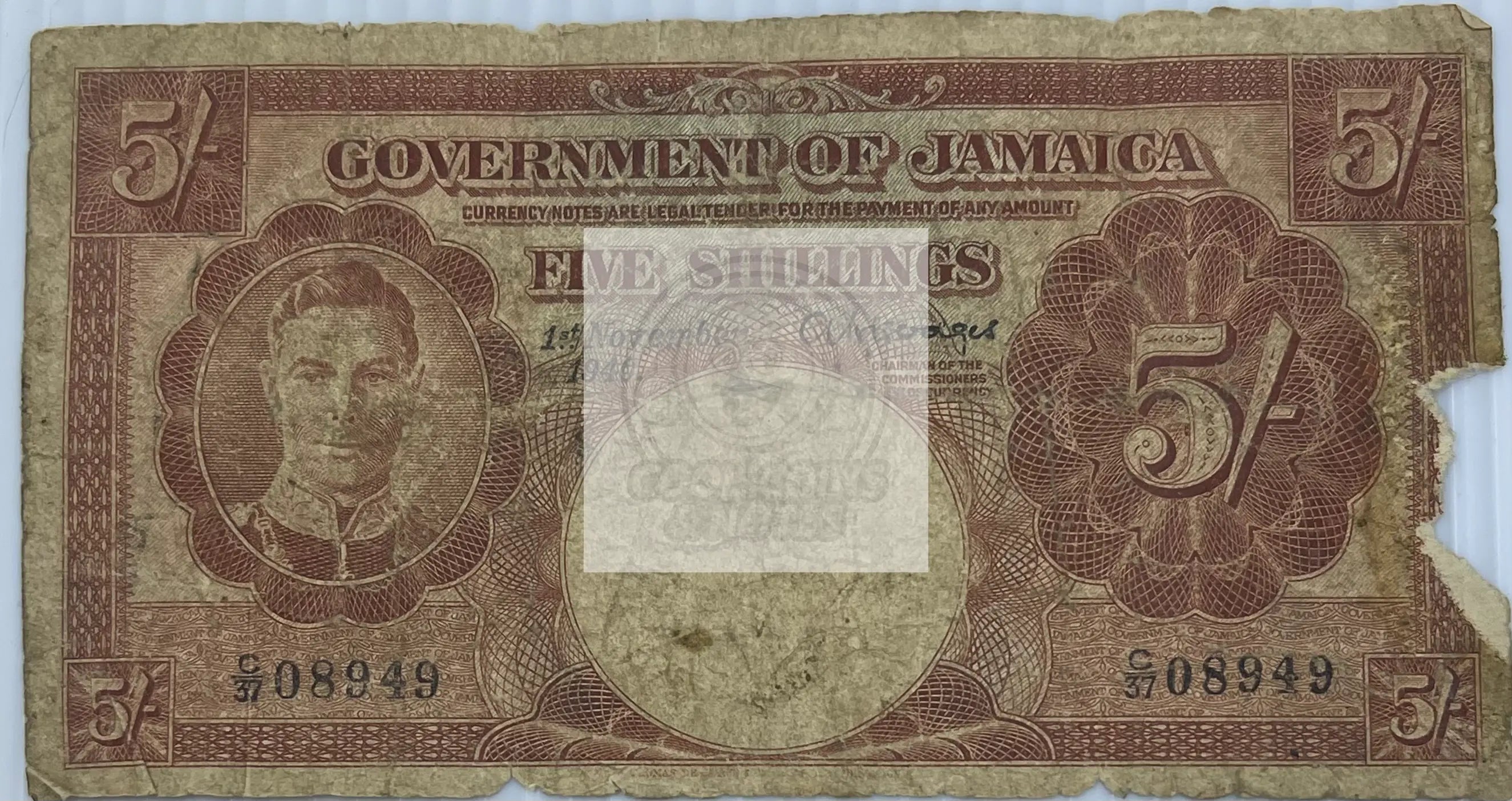 Jamaica 1940-1950 5 Shilling P-37, Used World Banknote Currency - Cool Coins & Notes