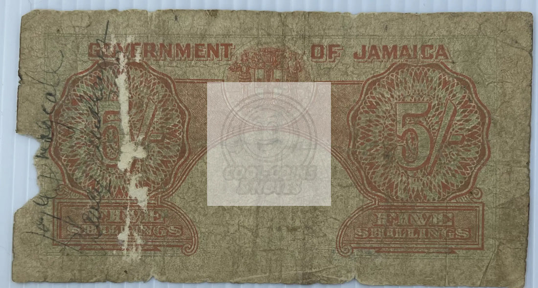 Jamaica 1940-1950 5 Shilling P-37, Used World Banknote Currency - Cool Coins & Notes