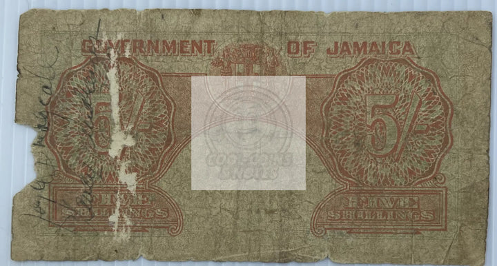 Jamaica 1940-1950 5 Shilling P-37, Used World Banknote Currency - Cool Coins & Notes