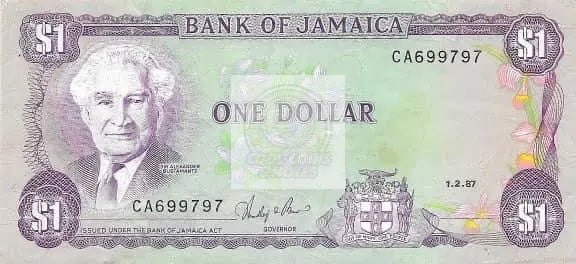 Jamaica 1987 $1 P-68, Used World Banknote - Cool Coins & Notes