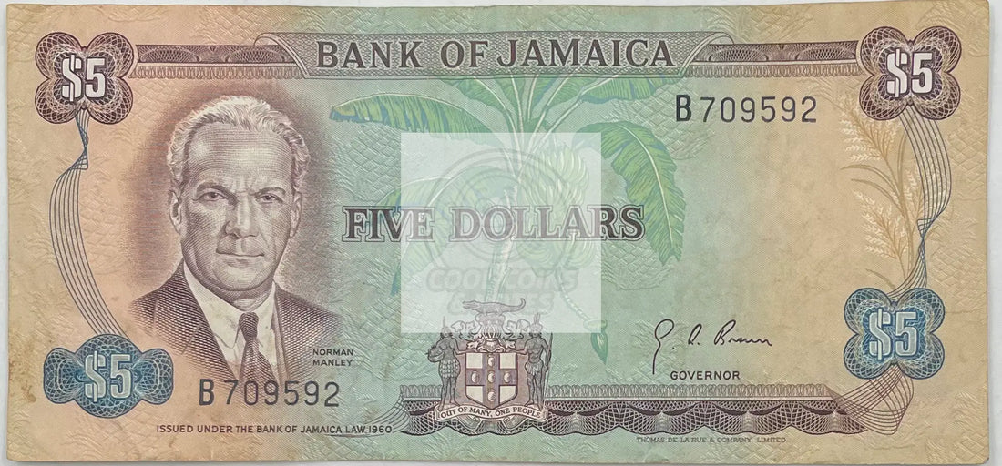 Jamaica $5 Dollar Note 1960 (1970) P56 - Cool Coins & Notes