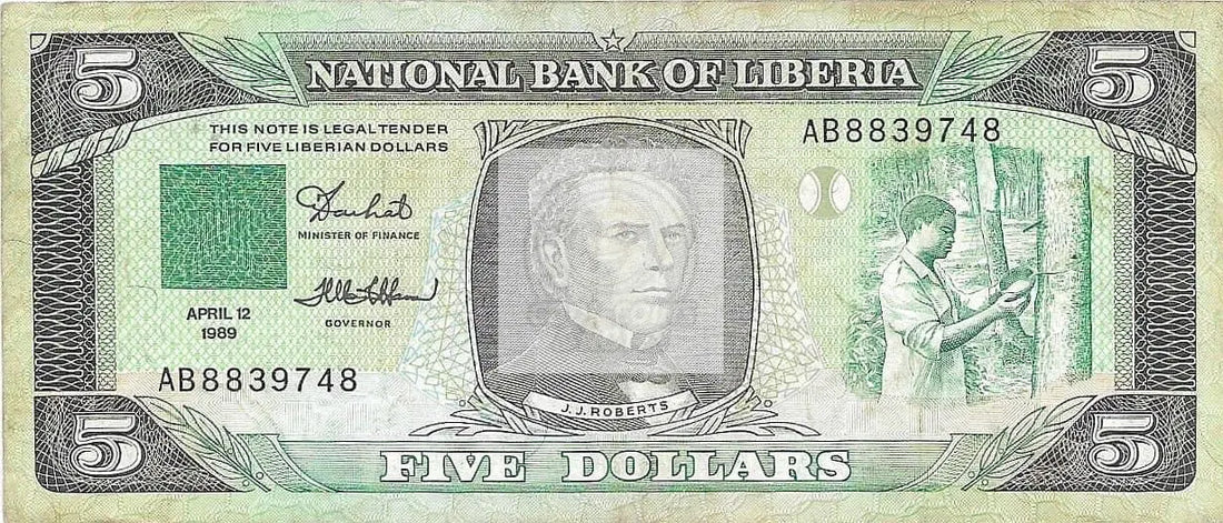 LIBERIA 5 DOLLARS 1989 P19, Used World Banknote Currency - Cool Coins & Notes