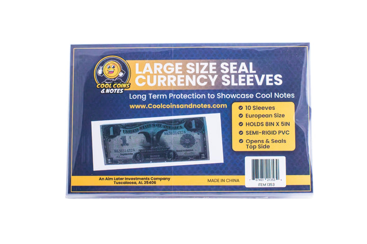 100 Banknote Currency Seal Sleeves Large European Size Currency Topload Holders Notes Cool Coins & Notes