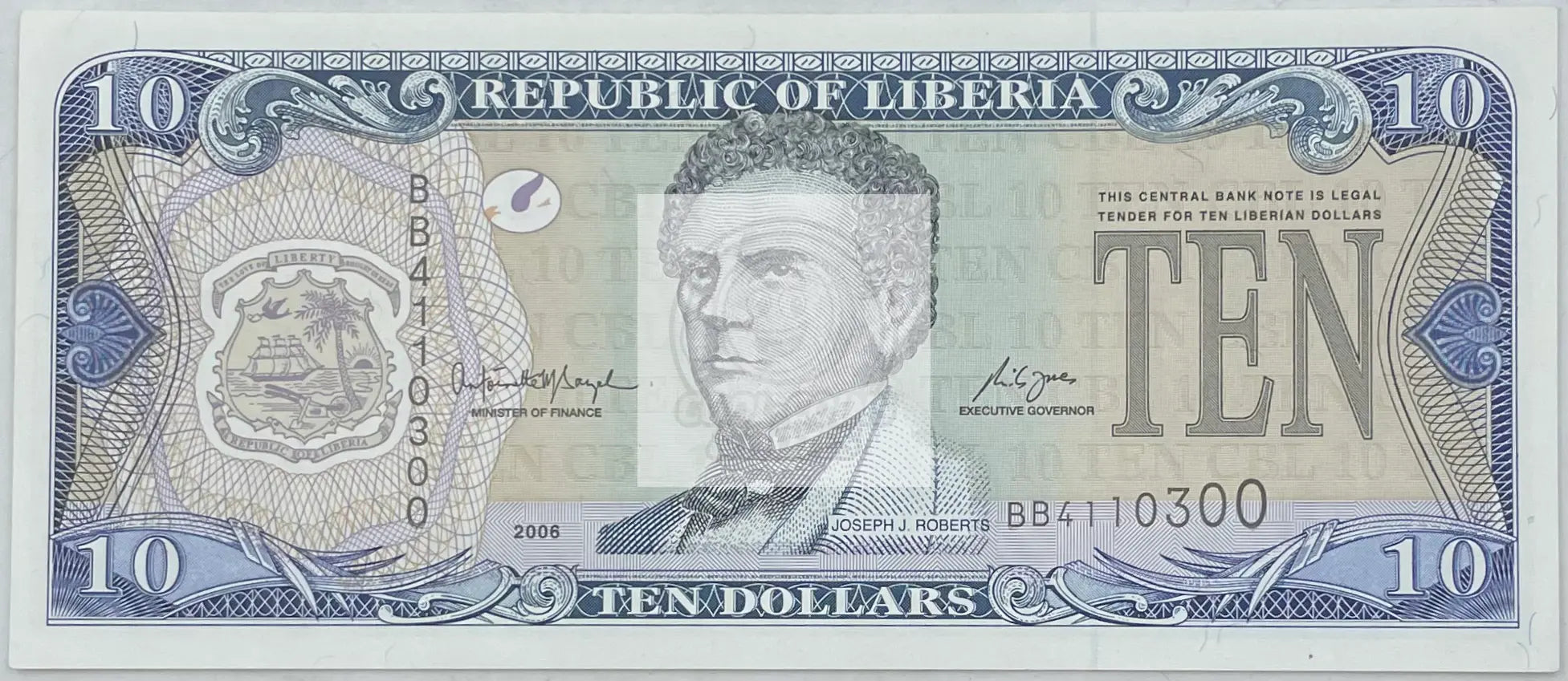 Liberia 10 Dollars, 2006 P-27c Joseph Jenkins Roberts Rubber Plantation Unc - Cool Coins & Notes