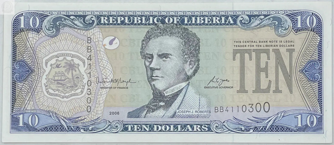 Liberia 10 Dollars, 2006 P-27c Joseph Jenkins Roberts Rubber Plantation Unc - Cool Coins & Notes
