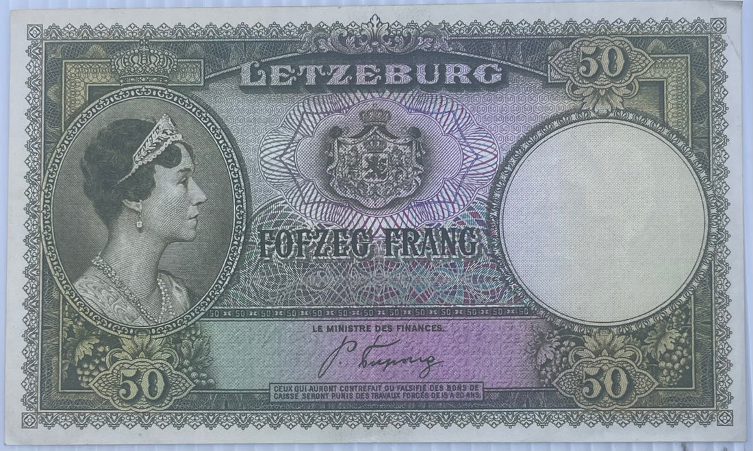 Luxembourg 1944 50 Francs P-46a Banknote - Cool Coins & Notes