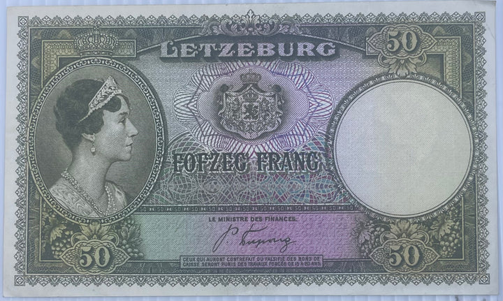 Luxembourg 1944 50 Francs P-46a Banknote - Cool Coins & Notes