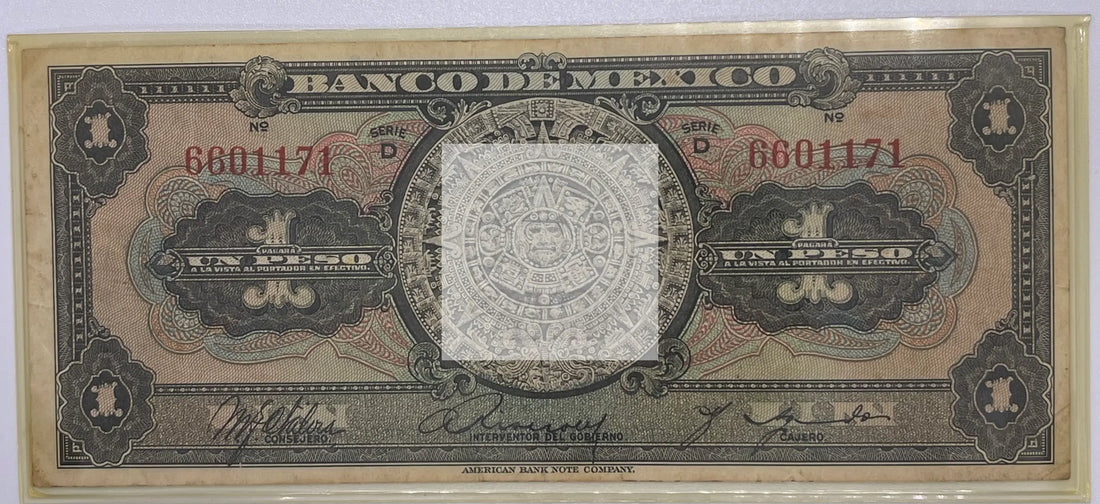 MEXICO 1936 P-28b 1 Peso Serie D, Used Banknote - Cool Coins & Notes
