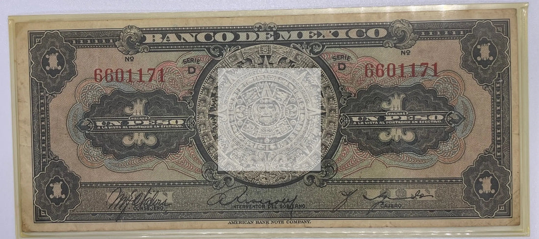 MEXICO 1936 P-28b 1 Peso Serie D, Used Banknote - Cool Coins & Notes