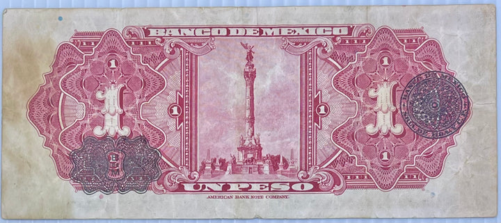 MEXICO 1936 P-28b 1 Peso Serie F, Used Banknote - Cool Coins & Notes