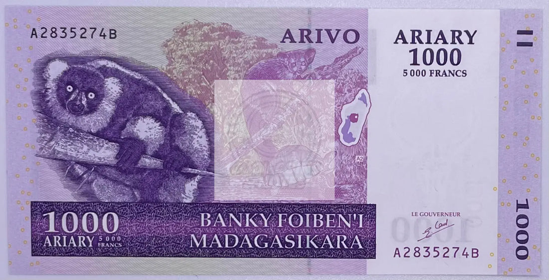 Madagascar P89b 1000 Ariary LEMUR P-89 UNC - Cool Coins & Notes
