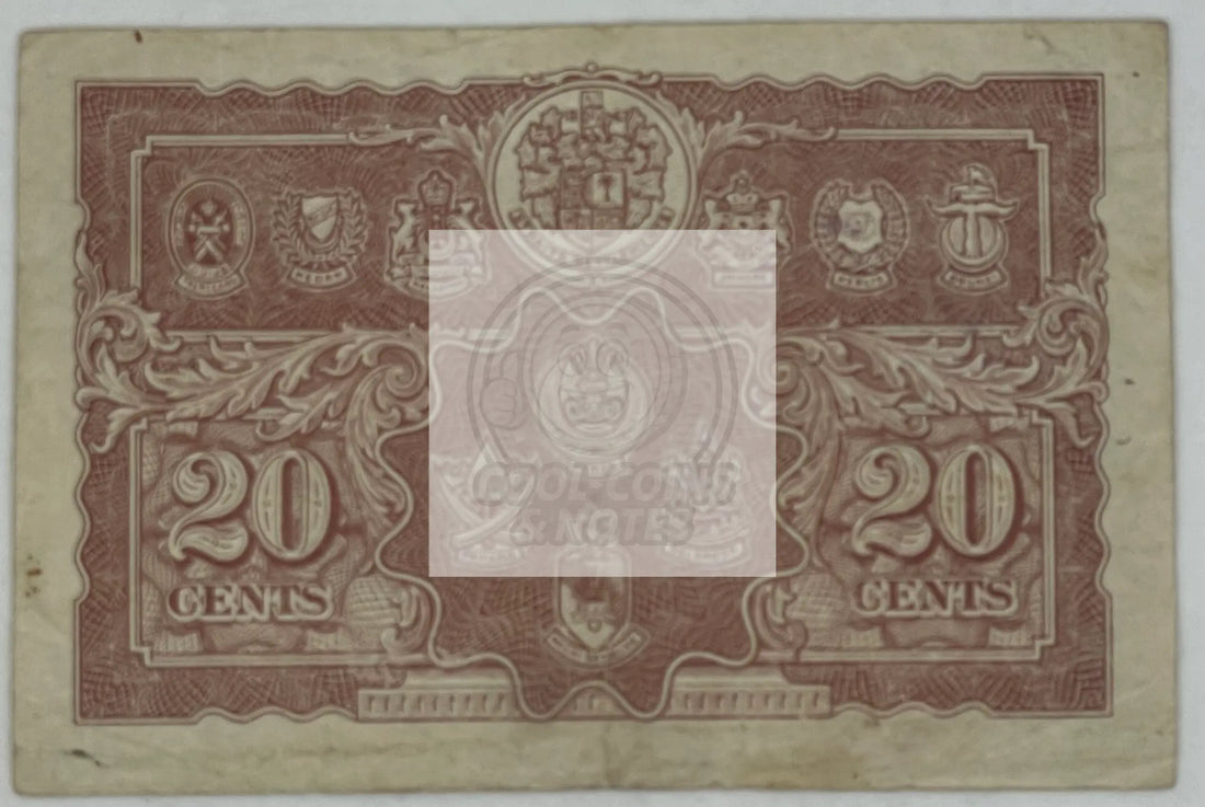 Malaya 1941 20 Cents P9 King George WW2 TDLR, Used World Banknote - Cool Coins & Notes