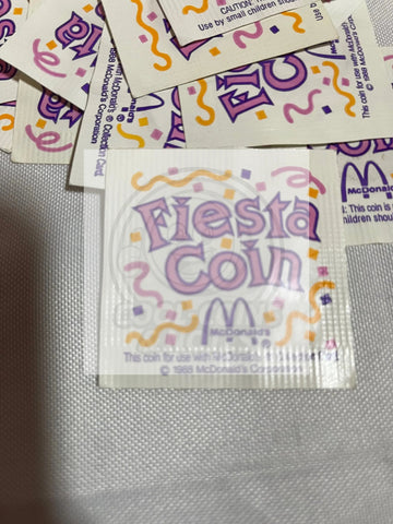 1988 McDonald's CHICKEN McNUGGET FIESTA Coin in original packaging with colorful festive designs
