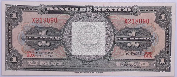 Mexico 1 Peso 1967 P 59 UNC Banknote - Cool Coins & Notes
