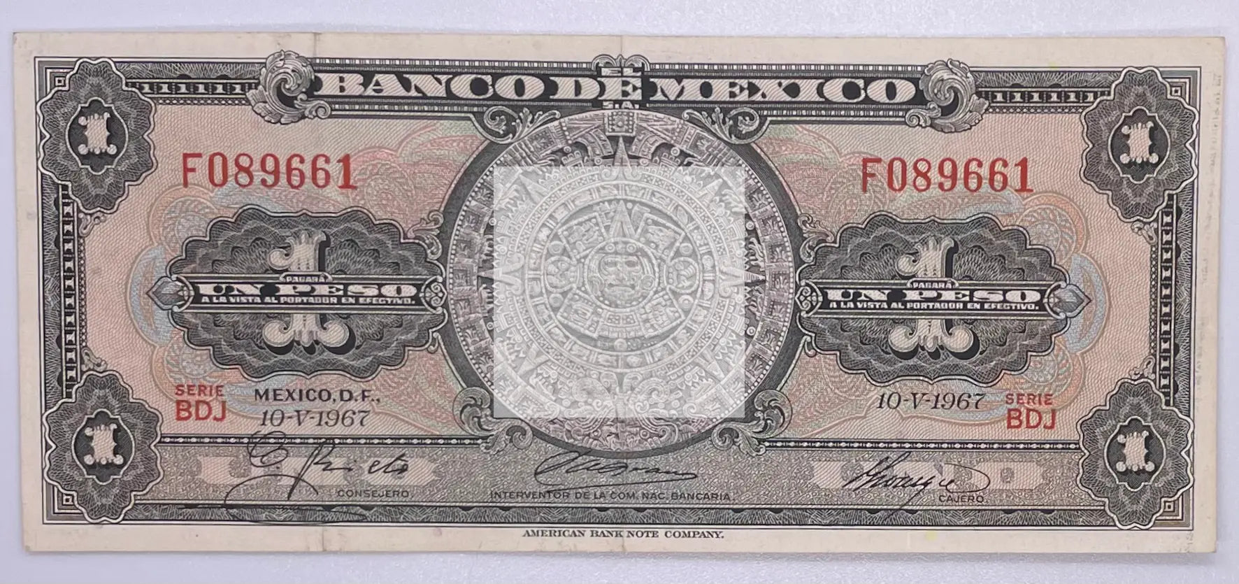 Mexico 1 Peso 1967  P-59j Banknote, Used - Cool Coins & Notes