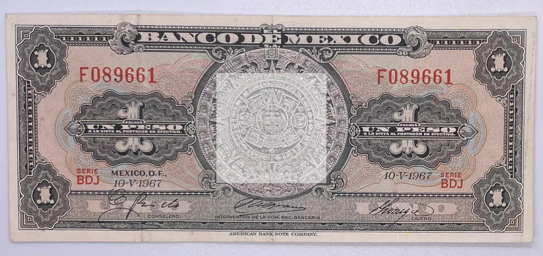 Mexico 1 Peso 1967  P-59j Banknote, Used - Cool Coins & Notes