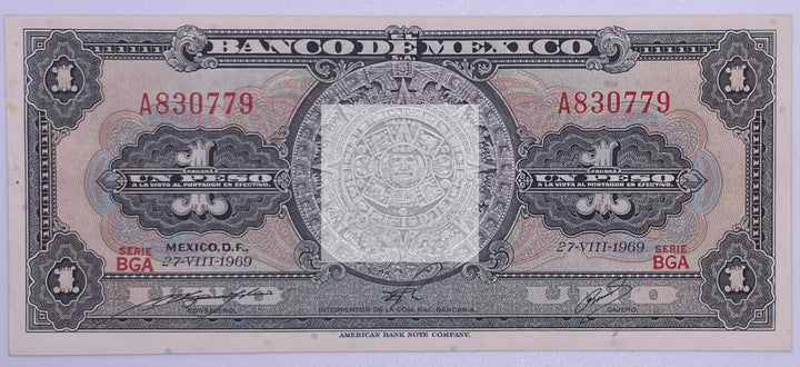 Mexico 1 Peso, 1969, P-59k.1, UNC, Series BGA, World Banknote - Cool Coins & Notes