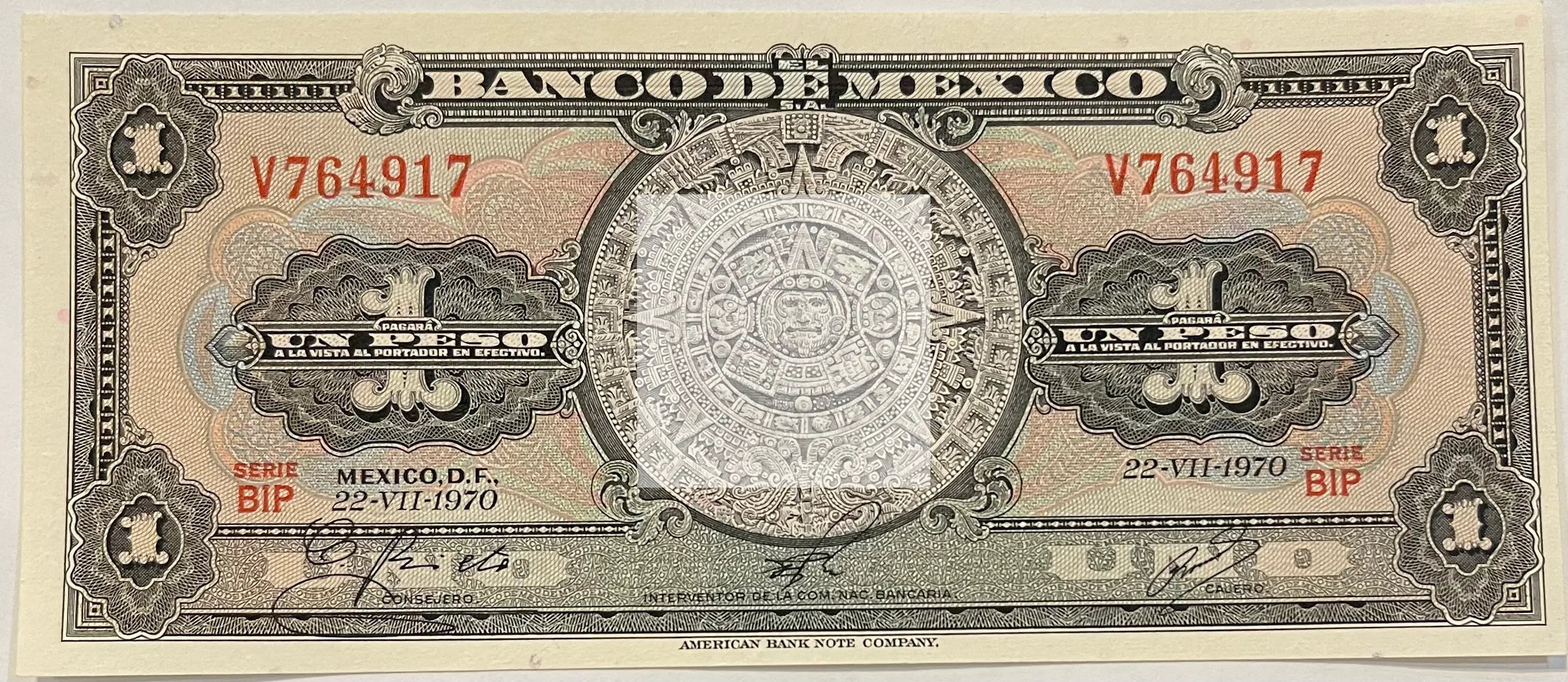 Mexico 1 Pesos 1970  P-59l.2 UNC Series BIP, World Banknote - Cool Coins & Notes