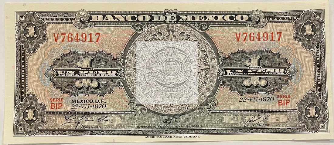 Mexico 1 Pesos 1970  P-59l.2 UNC Series BIP, World Banknote - Cool Coins & Notes