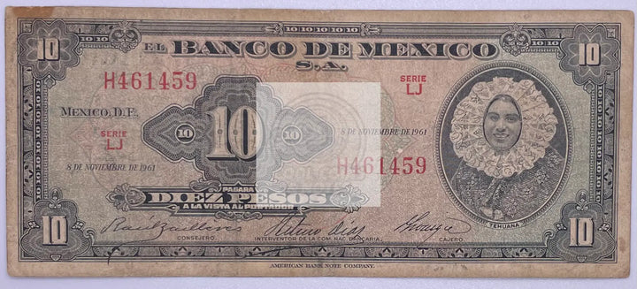 Mexico 10 Pesos 1964 P-58 Used, Banknote - Cool Coins & Notes