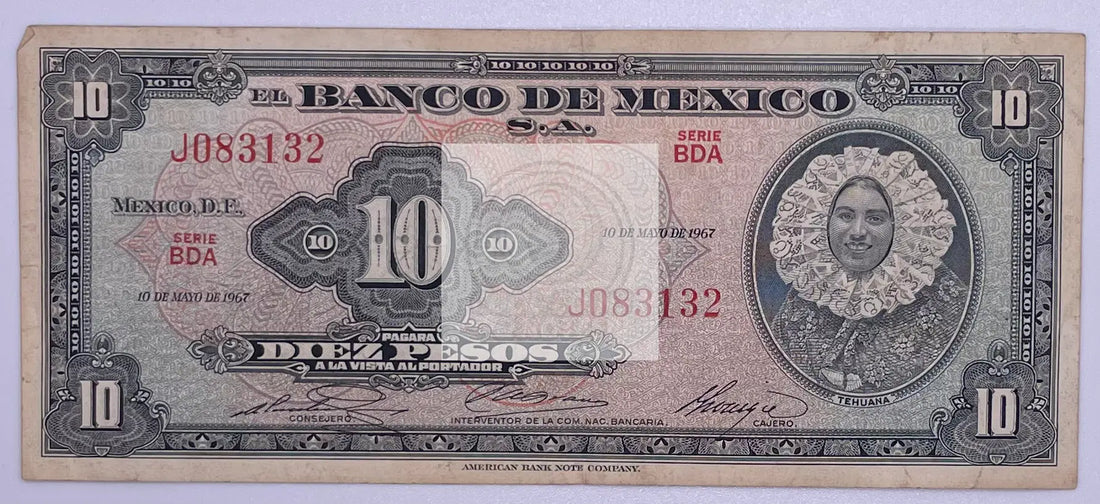 Mexico 10 Pesos 1967 P-58l, Used Banknote - Cool Coins & Notes