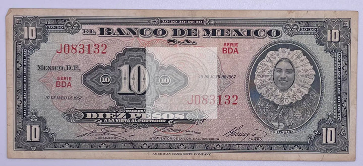 Mexico 10 Pesos 1967 P-58l, Used Banknote - Cool Coins & Notes