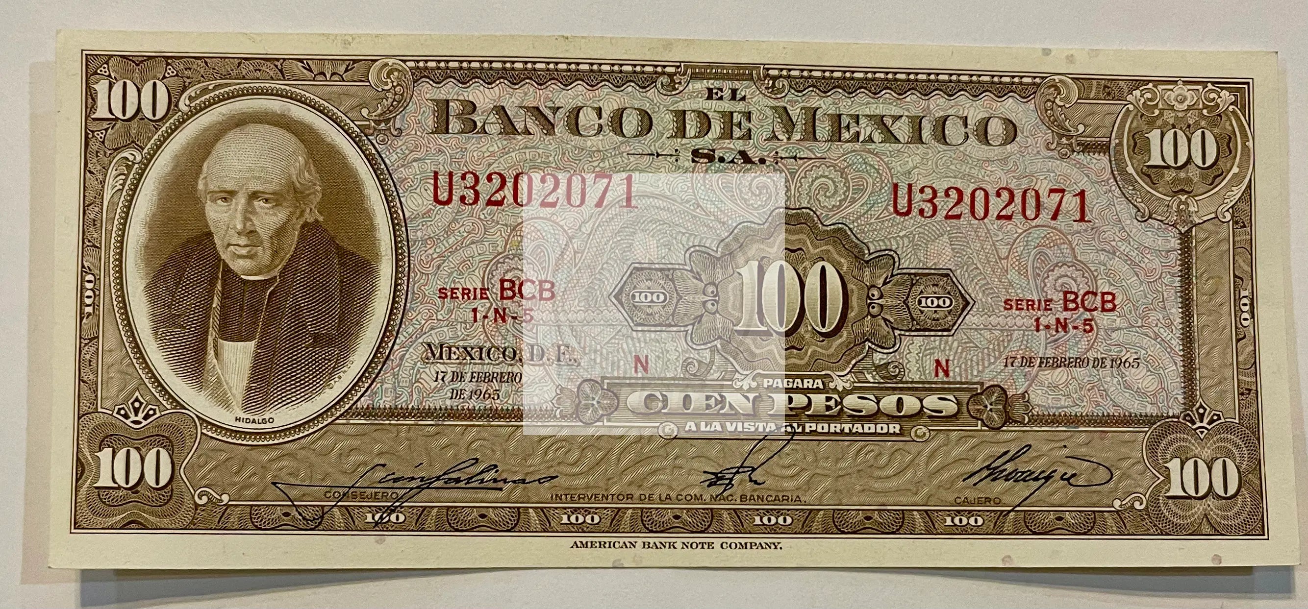 Mexico 100 Pesos, 1965 P-61c Serie BCB AU, World Banknote - Cool Coins & Notes