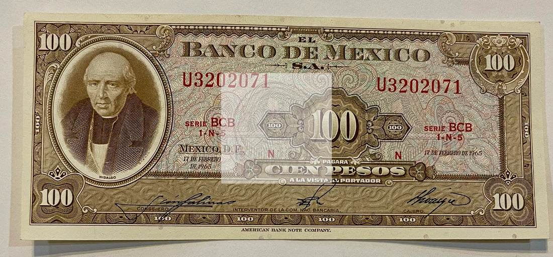 Mexico 100 Pesos, 1965 P-61c Serie BCB AU, World Banknote - Cool Coins & Notes