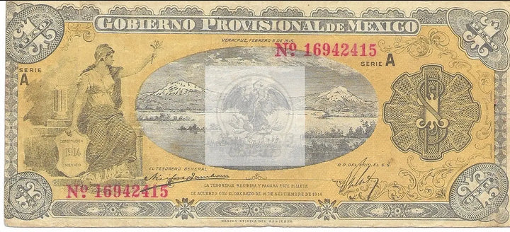 Mexico 1914 1 Peso Gobierno Provisional Banknote - Cool Coins & Notes