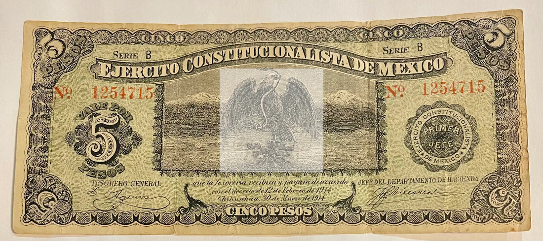 Mexico 1914 5 Pesos, P-S524 Ejercito Constitucionalist De Mexico - Cool Coins & Notes