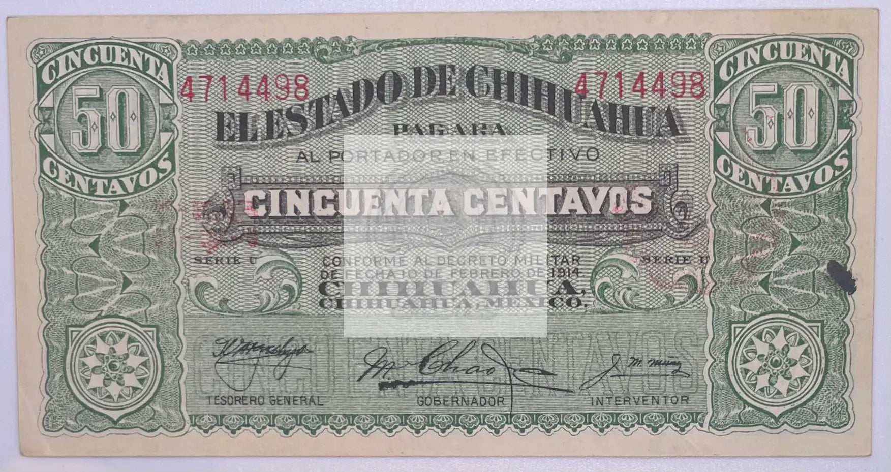 Mexico 1914 50 Centavos Estado de Chihuahua s528 AU - Cool Coins & Notes