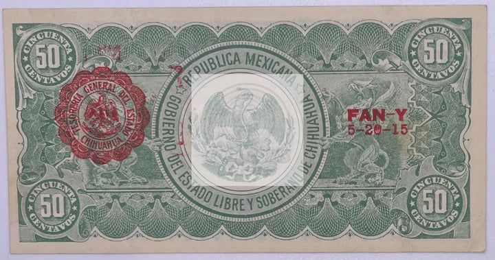 Mexico 1914 50 Centavos Estado de Chihuahua s528 AU - Cool Coins & Notes