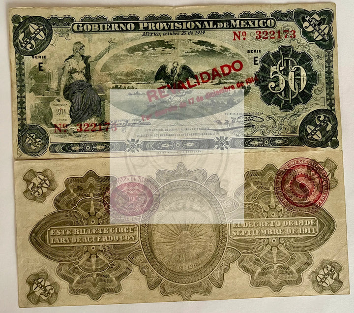 Mexico 1914 50 Pesos Revolutionary, Gobierno Provisional P-S707e,  Used Note - Cool Coins & Notes