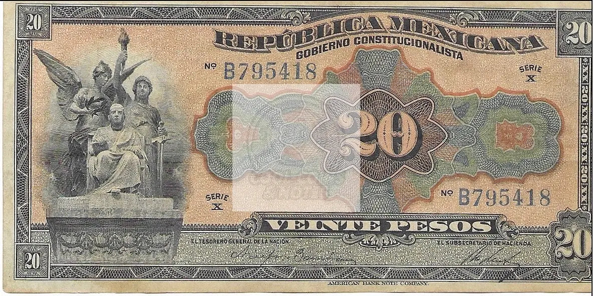 Mexico 1915 20 Pesos S687a Revolutionary Gobierno Constitucionalista VF - Cool Coins & Notes