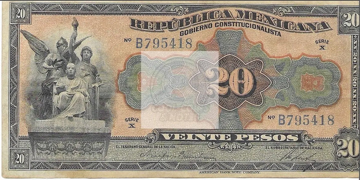 Mexico 1915 20 Pesos S687a Revolutionary Gobierno Constitucionalista VF - Cool Coins & Notes
