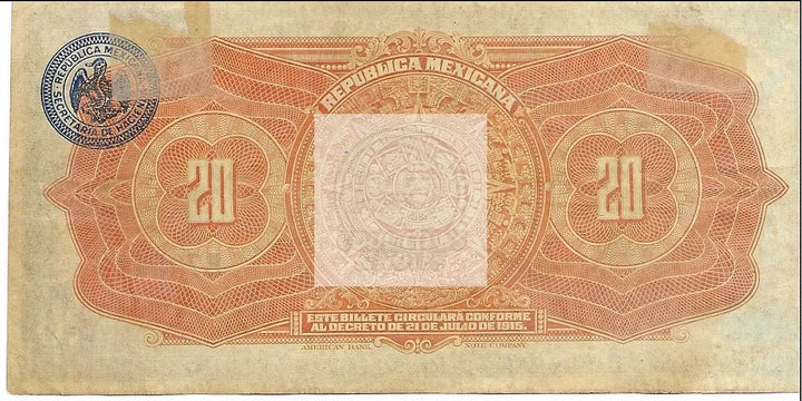 Mexico 1915 20 Pesos S687a Revolutionary Gobierno Constitucionalista VF - Cool Coins & Notes