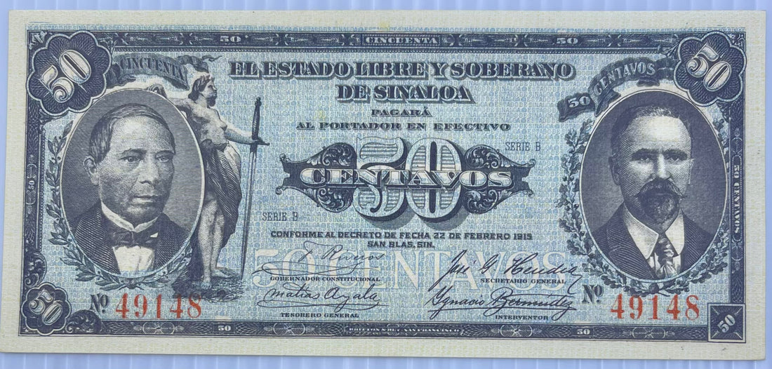 Mexico 1915 50 Centavos P-S1042 UNC World Banknote Sinaloa - Cool Coins & Notes
