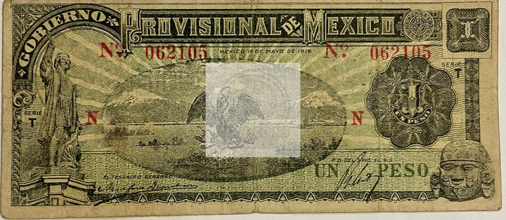 Mexico 1916 1 Peso 1.5.1916 Used Banknote - Cool Coins & Notes