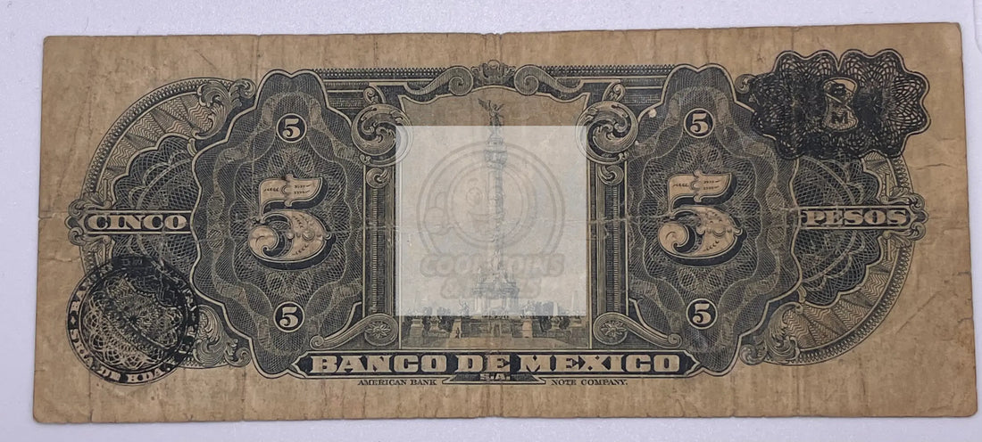 Mexico 1945 5 Pesos Jan 17 P34g, Used World Banknote - Cool Coins & Notes