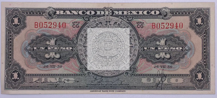 Mexico 1950 1 Peso P-59 Used World Banknote - Cool Coins & Notes